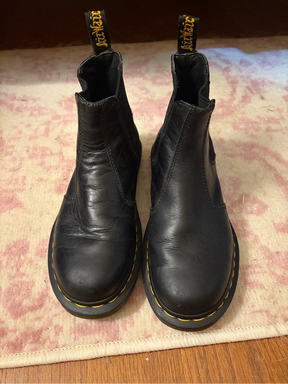 Dr. Martens Black Leather Chelsea Boots with Yellow Stitching